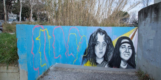 A mural to remember Emanuela Orlandi and Mirella Gregori, girls who disappeared in 1983, on the occasion of the 50th anniversary of Emanuela Orlandi, a girl who mysteriously disappeared 22 June 1983.